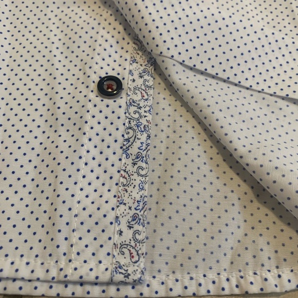 Lloyd & Jefferson London Men's White Blue Polka Dot Paisley Dress Shirt XL - Picture 2 of 6